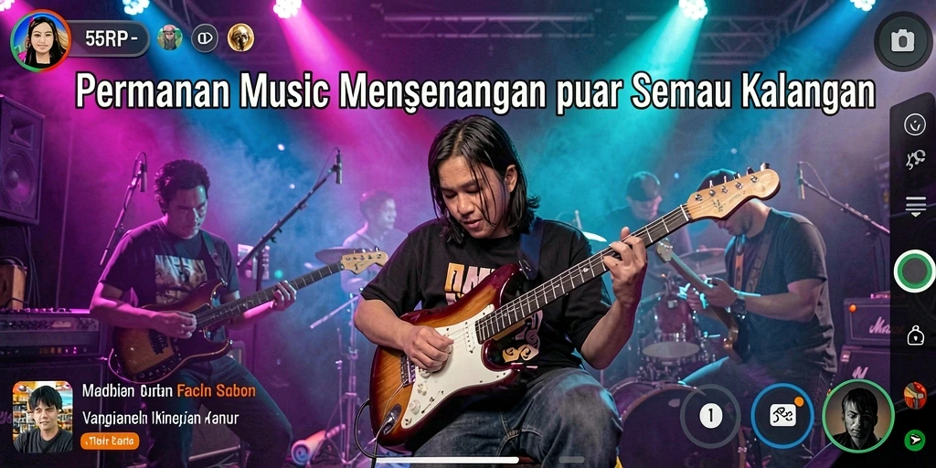 Tampilan gameplay <strong>55RP</strong> dengan berbagai pilihan lagu dan alat musik.