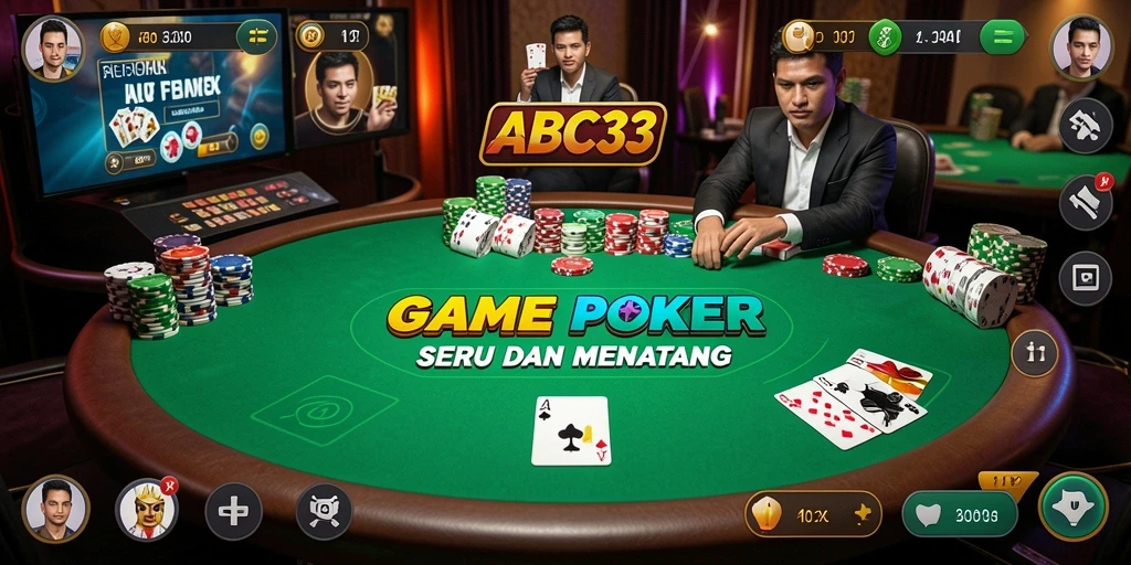 Screenshot game ABC33 menunjukkan aksi poker yang mendebarkan.