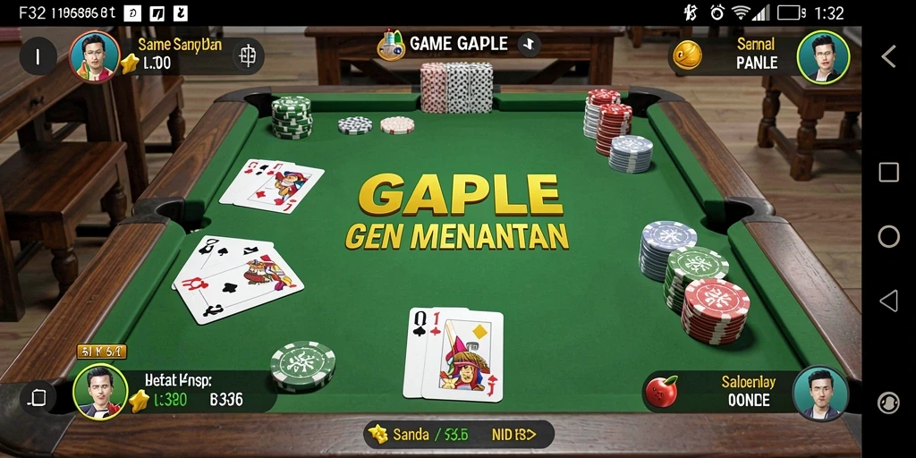 Screenshot gameplay F32 menampilkan tantangan seru dalam permainan Gaple.