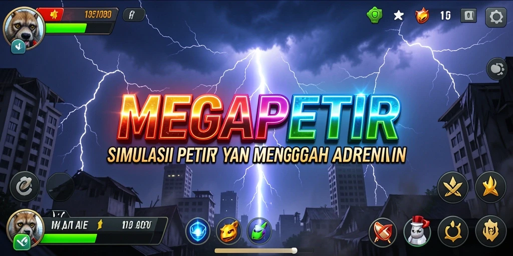 Tampilan gameplay MEGAPETIR yang memukau dengan efek petir.