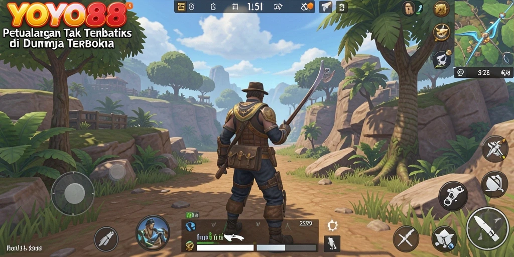 Screenshot gameplay <strong>YOYO88</strong> menunjukkan petualangan seru di dunia terbuka.